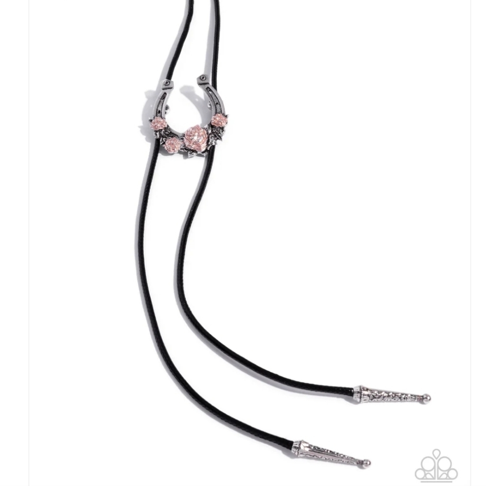 Paparazzi Pink Stone Necklace with Black Cord Western Wish Fashion Jewelry